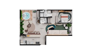 77m² - Sugestão de decoração Larissa Chady