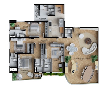 Apto La Vie Deluxe - 188m² - 4 suítes (Sugestão de Decoração: Perlla Et Jr. Dlx)