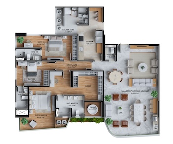 Apto La Vie Deluxe - 188m² - 3 suítes (Sugestão de Decoração: RW Arq Concept)